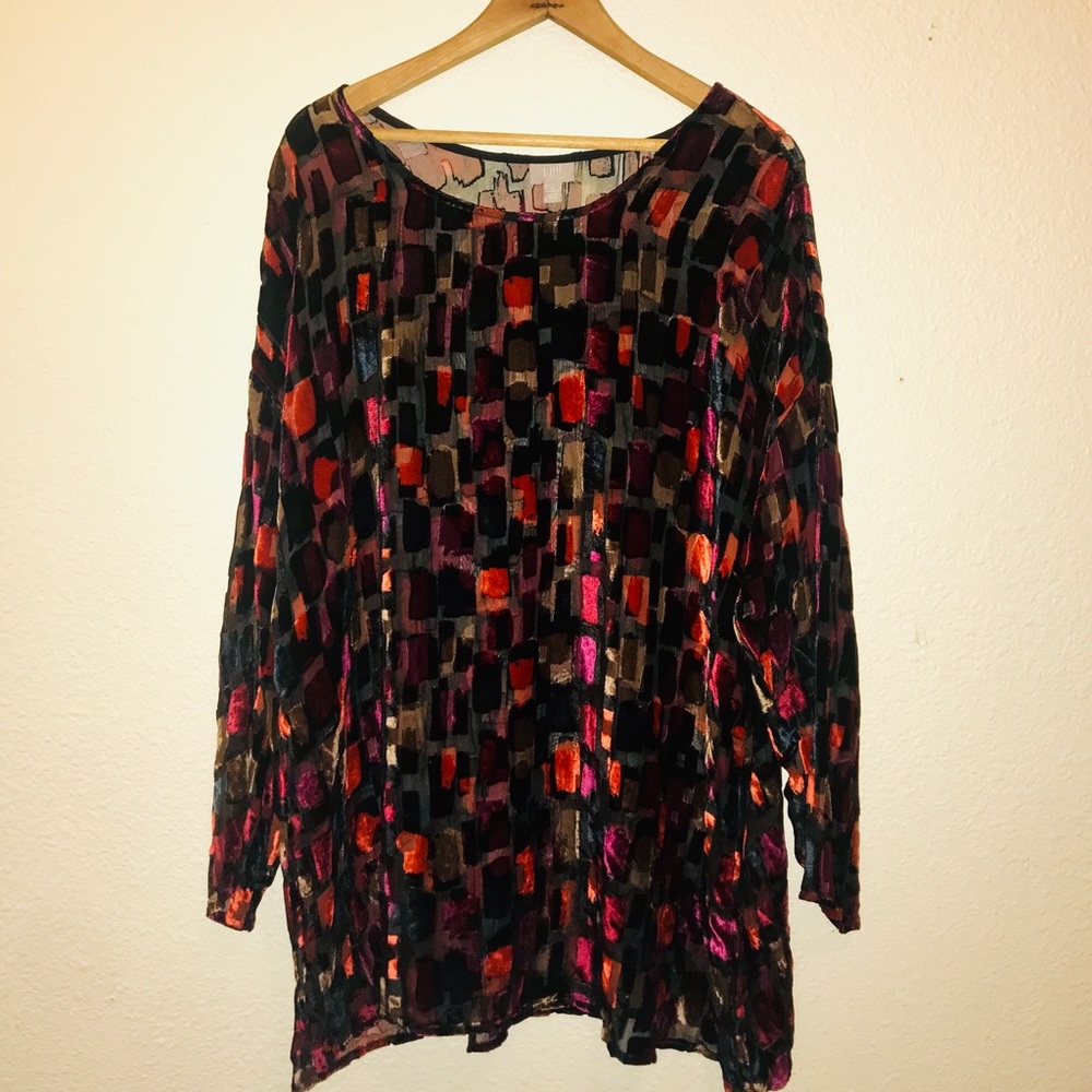 j.jill Black Sheer Geometric Top NWT